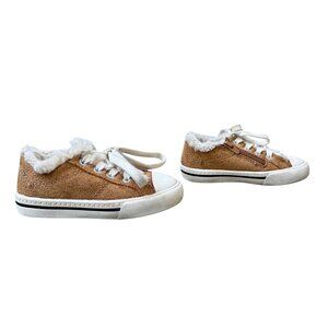 ZARA BABY Faux Fur-Lined Tan Sneakers EU 21 US 5.5 Zip Up Suede Toddler Shoe Coz